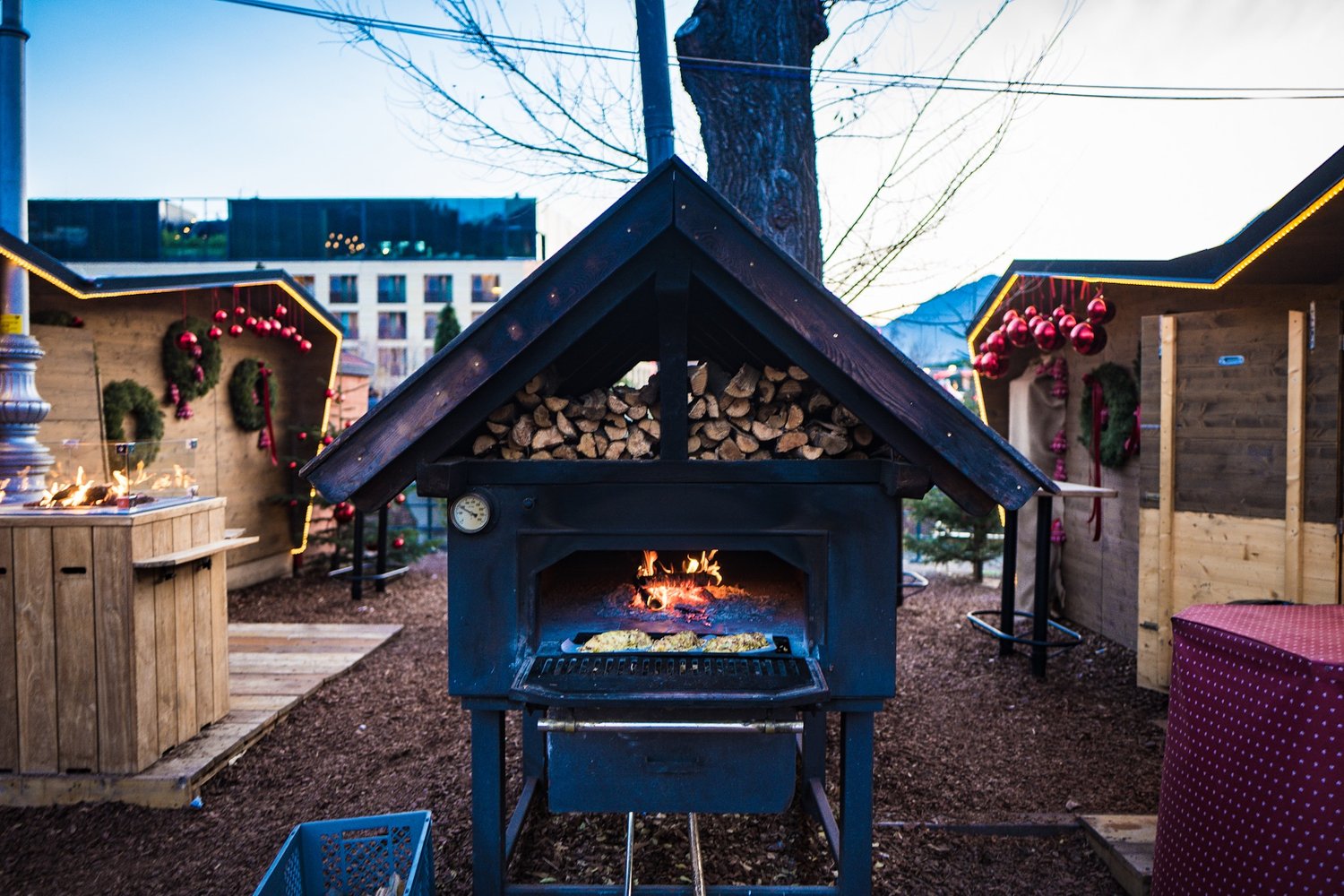  Adult dinner warmed by the open fire! 