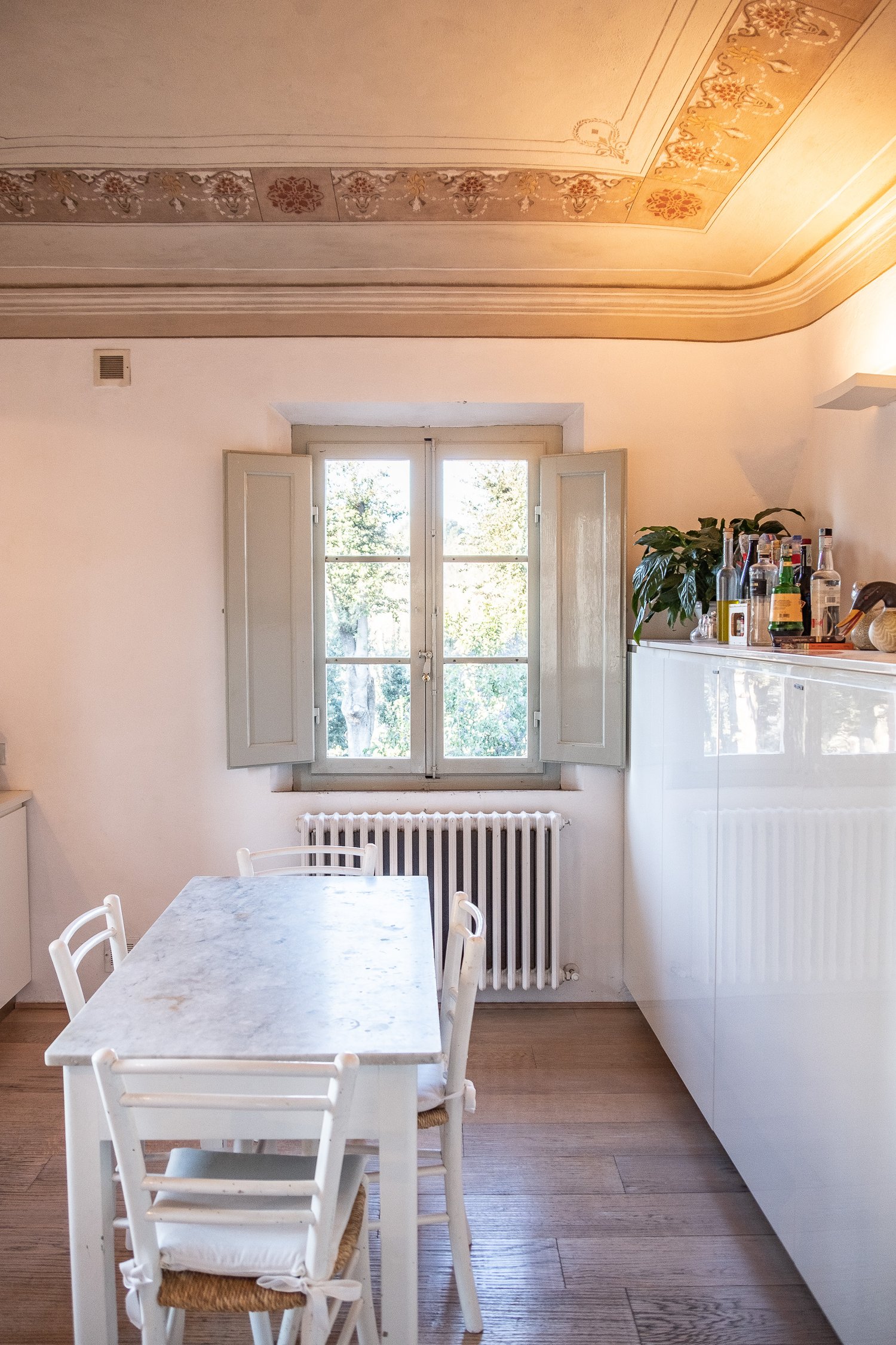  Loving the hand painted kitchen ceiling, I was drawn to this house by the ceiling artwork.  