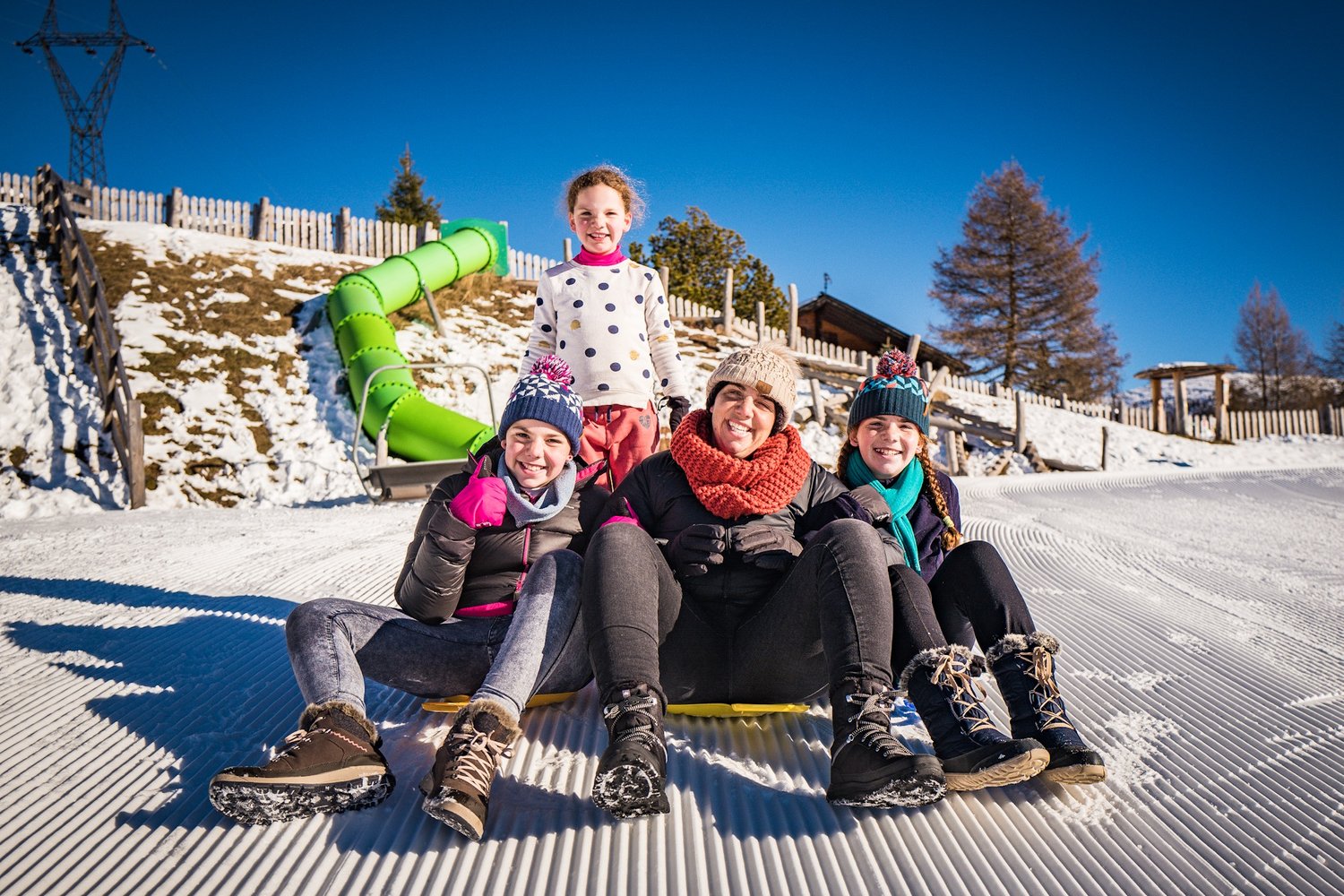  Fun on toboggans at the snow park 
