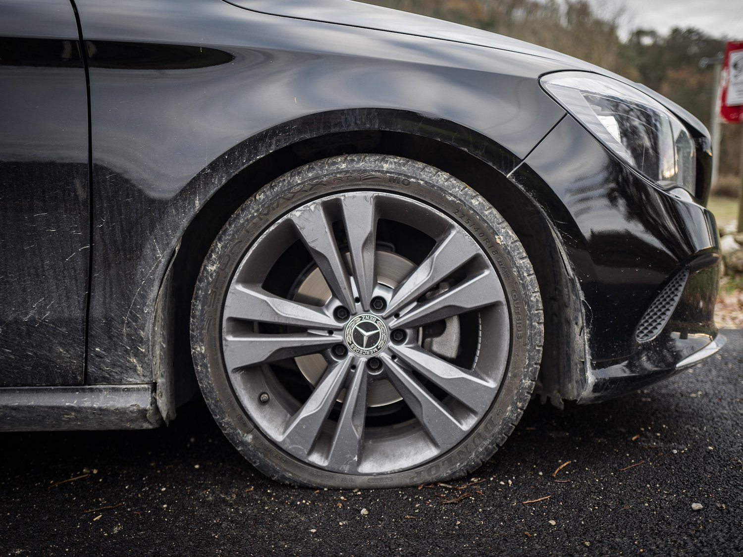 20 minutes later I learned two new things: 1: the Mercedes-Benz CLA 200d has run-flat tires instead of a spare. 2: rental care companies are cheap so they use regular tires instead of run-flats.