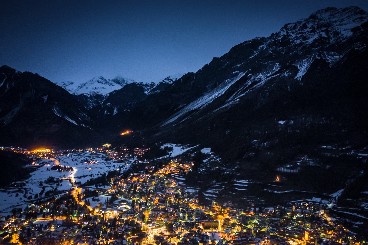  View of Bormio at night from the chalet lounge room.  